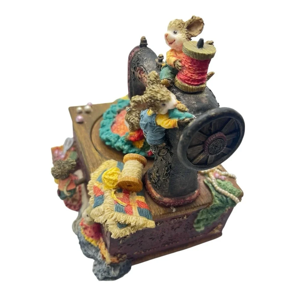 Vintage Motion Music Box Mice On Sewing Machine Plays 